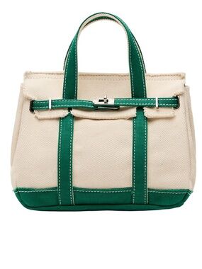 Sunwin Small Canvas Tote Bag with Green Trim